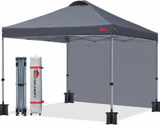 MASTERCANOPY 10x10 Pop Up Canopy Tent with 1 Sidewall, 1 Person Setup Instant Shelter, Outdoor Portable Beach Canopy, 1 Roller Bag, 4 Sandbags, 4 Rope