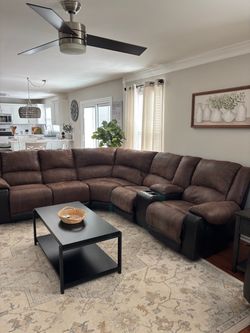 Brown Reclining Sectional Sofa with Console from Ashley in Great condition Must Go