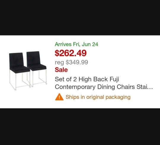 ✨️ New P112#2 $130 Set of 2 High Back Fuji Contemporary Dining Chairs LumiSource( 5 set Available)