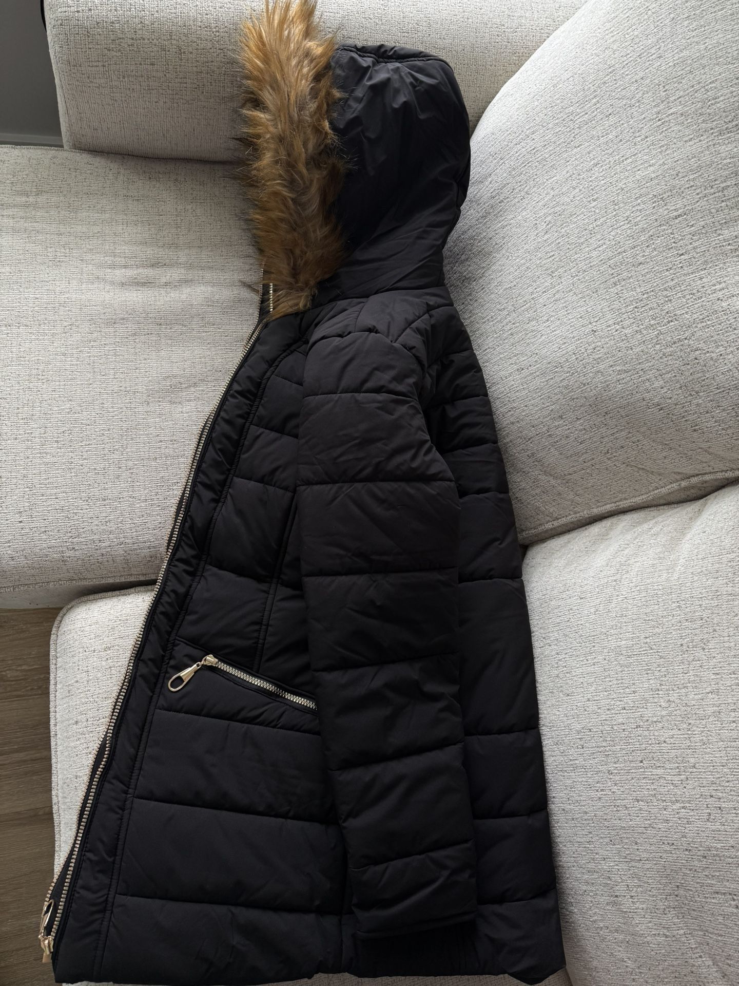 Maralyn & Me Women’s Black Puffer Coat w/ Faux Fur Hood – Size S – New