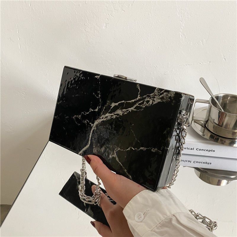 Square women's bag marble box bag small square bag box bag Internet celebrity Japanese summer cross-body chain bag versatile