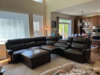 Dark Brown Leather Reclining Sectional Sofa