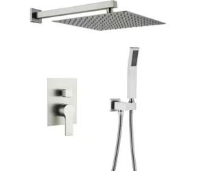 Brushed Nickel Shower System Dual Heads 1 Spray Pattern Brass, Stainless, anti scalding Corrosion Tarnish Resistant