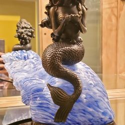 Mermaid Brass And glass Night Lamp (VINTAGE)