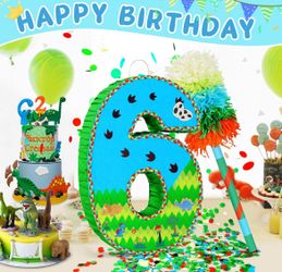 Number 6 Pinata for Birthday Party Decorations, Jungle Dinosaur Piñata Games