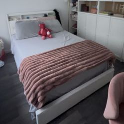 Full mattress and white bed frame with storage 