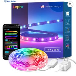 Lepro S1 Al LED Strip Lights for Christmas Decorations, 49.2ft Smart RGB Light Strips with IC and Rainbow Chasing Effects, Color Segment DIY, Al Gener