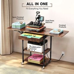 Mobile Heat Transfer Machine Stand w/ Charging Station Heat Press Storage Table