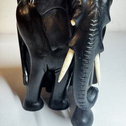 Antique Anglo Indian Elephant Black Ebonized Wood Hand Carved Sculpture