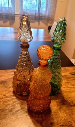 Vintage Mid-Century Bubble Glass Decanters – Set of 3 – $60