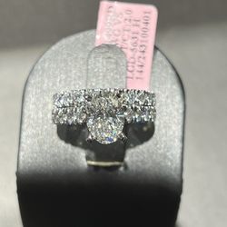 Lab Grown Diamond Wedding Set VS Clarity H Color , Round Brilliant Cut Diamond , 14k White Gold 