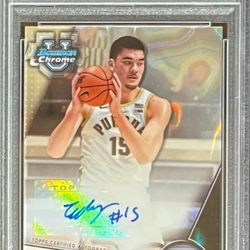 Super Nice Pair of  Zach Edey Rookie Cards 1) U Crome. Prospects Autograph Lava. PSA 10. .. # 12/199 1) Refractor SP Insert Chrome Purdue MVP 