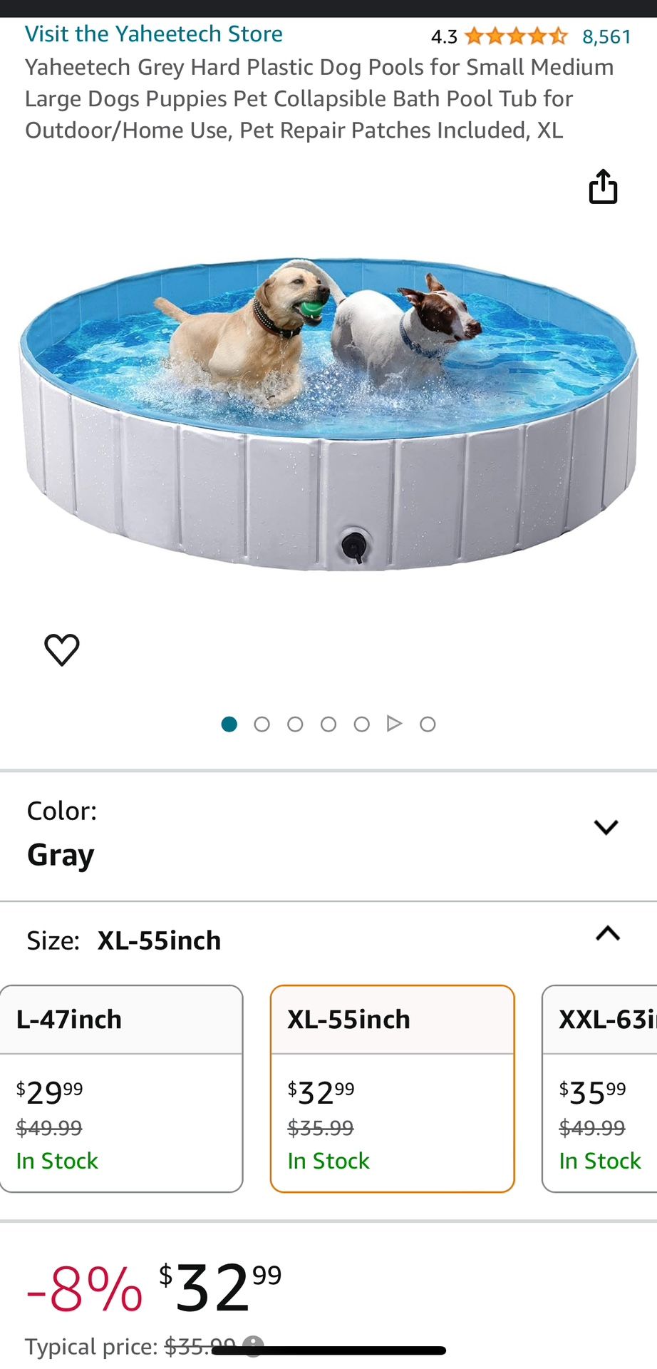 Yaheetech Grey Hard Plastic Dog Pools for Small Medium Large Dogs Puppies Pet Collapsible Bath Pool Tub for Outdoor/Home Use, Pet Repair Patches Inclu