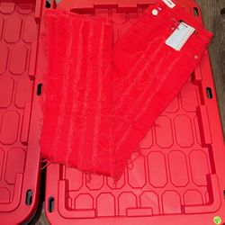 Armor Jeans ; Frayed Design ; Stacked & Flared ; Red ; 34x36