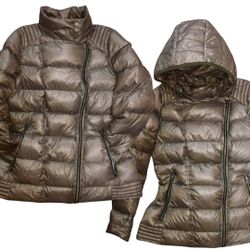 NWT Down Jacket Puffer Lucky Brand Shiny Puffy Parka Hood Gift Womens