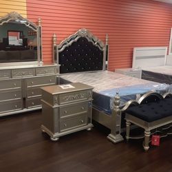 Mia 4 Piece Queen Bedroom Set Queen Bed Frame Dresser Mirror And Nightstand