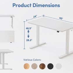 40'' Standing Desk, Electric Stand up Height Adjustable Home Office Table, Sit Stand Desk with Splice Board, White