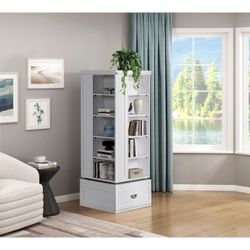 Swivel Bookcase, White finish, 2 bottom drawers, New Especial price 