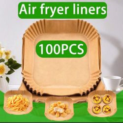 100 Pack Non-Stick Air Fryer Liners | Square & Round 16cm (6.3") Baking Sheets | Microwave & Oven Safe For Grilling/Roasting | Effortless