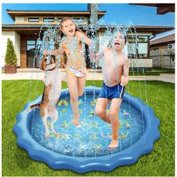 Splash Pad, Sprinkler Swimming Pool for Kids, 68 Inch Large 3 in 1 Inflatable Sprinkler Play Mat, Summer Outdoor Water Toys Wading Pool for Toddlers B