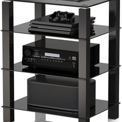 4-Tier Media Stand Audio/Video Component Cabinet with Glass Shelf for/Apple Tv/Xbox One/ps4