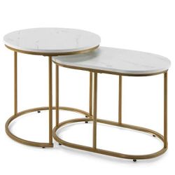 23.5 in. Marble and Golden Nesting Coffee Table Modern Side Table Set Living Room 2-Pieces Brand new, still in the box 💲80 A387