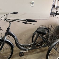 Schwinn Meridian Adult Tricycle with Basket, 24 Inch Wheels Slate Blue