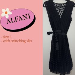 ALFANI Size Large Black Cocktail Dress with Matching Slip