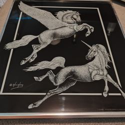 Silver Framed Pegasus N Unicorn Art Decor