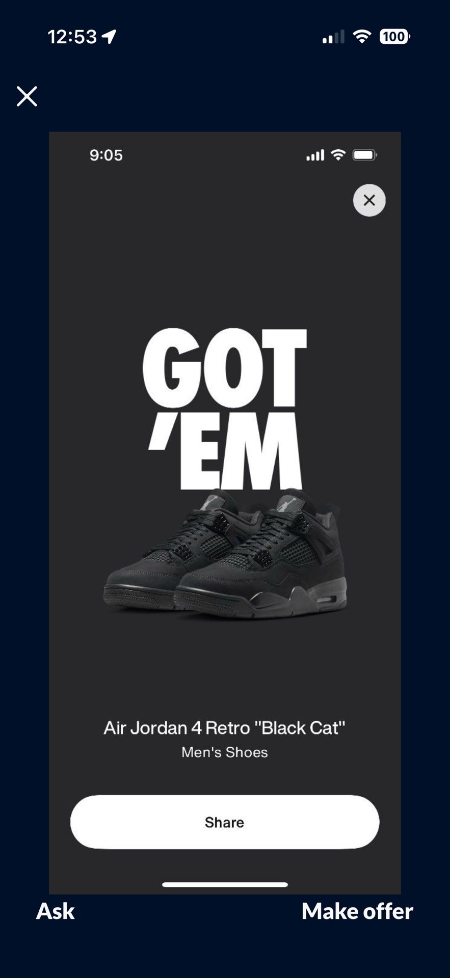 Jordan 4 “Black Cat” Retro Size 14