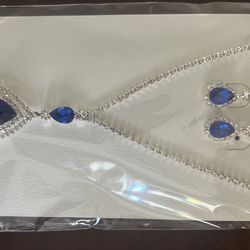Blue And Sliver Tear Drop Jewelry Set 