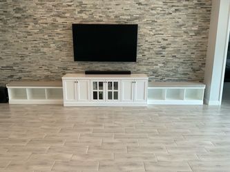 Entertainment Center with Two Side Benches