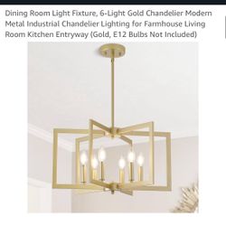 Dining Room Light Fixture, 6-Light Gold Chandelier Modern Metal 