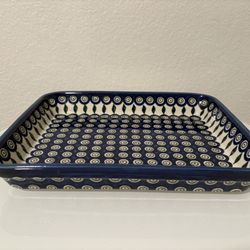 Baking Dish Polish Pottery 13” x 10” x 2” Blue