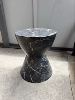Concrete Drum Shaped Indoor / Outdoor Black Marble Side Table
