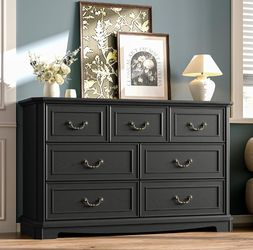 Black 7-Drawer Wood Dresser