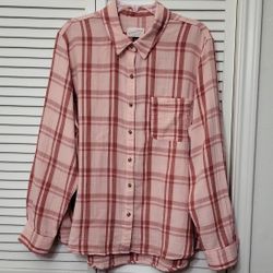 Universal Threads Women's 100% Cotton Button Down Flannel Relaxed Fit Peach Plaid Shirt Size XXL 