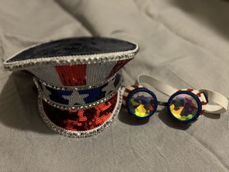 Steamboat Sequence Captains Hat With Kaleidoscope Goggles - Patriotic Theme - Burning Man, EDC, Festival Hat