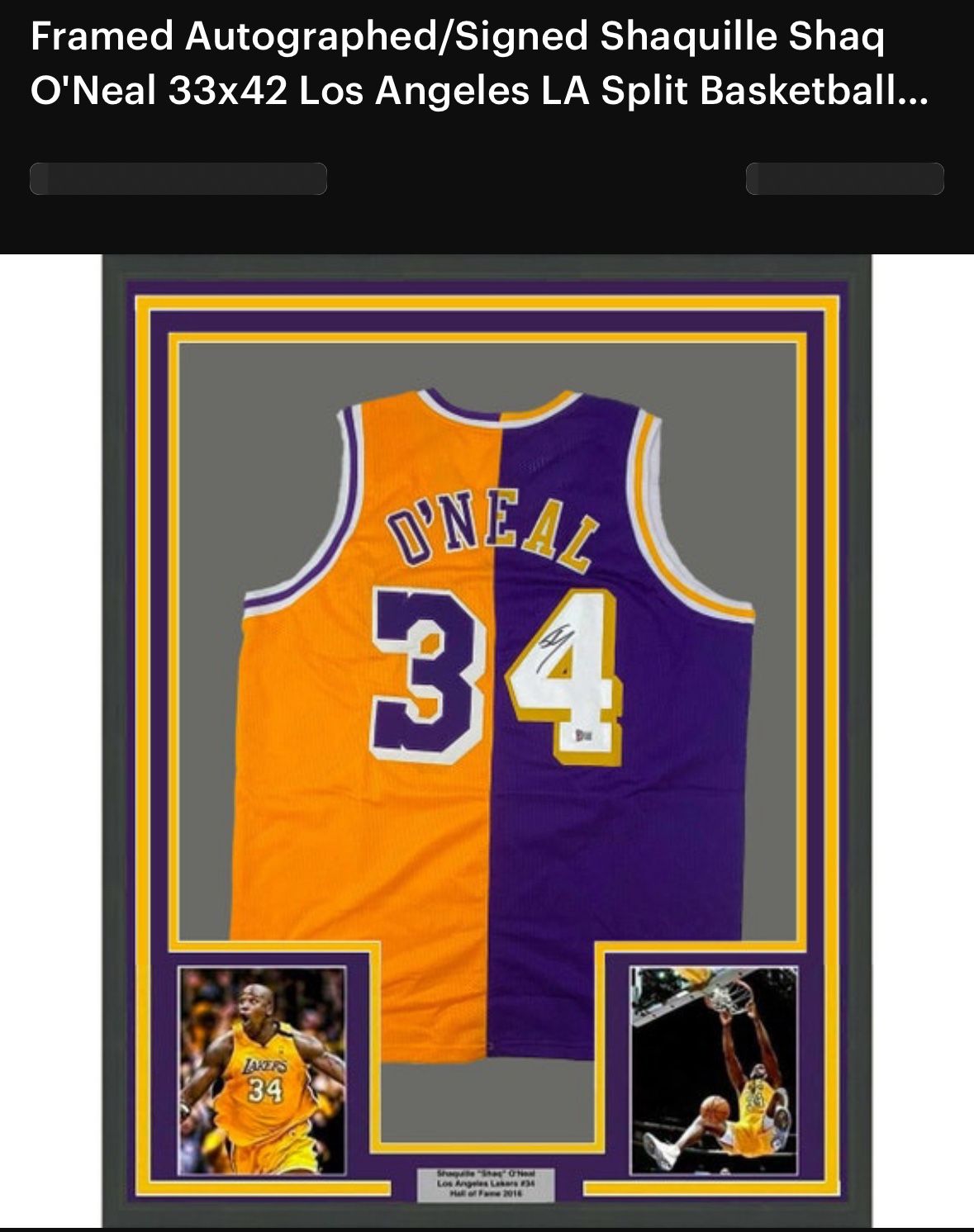 Framed Autographed/Signed Shaquille Shaq O'Neal 33x42 Los Angeles LA Split Basketball Jersey 