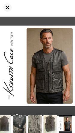 NEW!  Kenneth Cole Mr. Moto men’s Genuine Leather Vest in ‘cave’