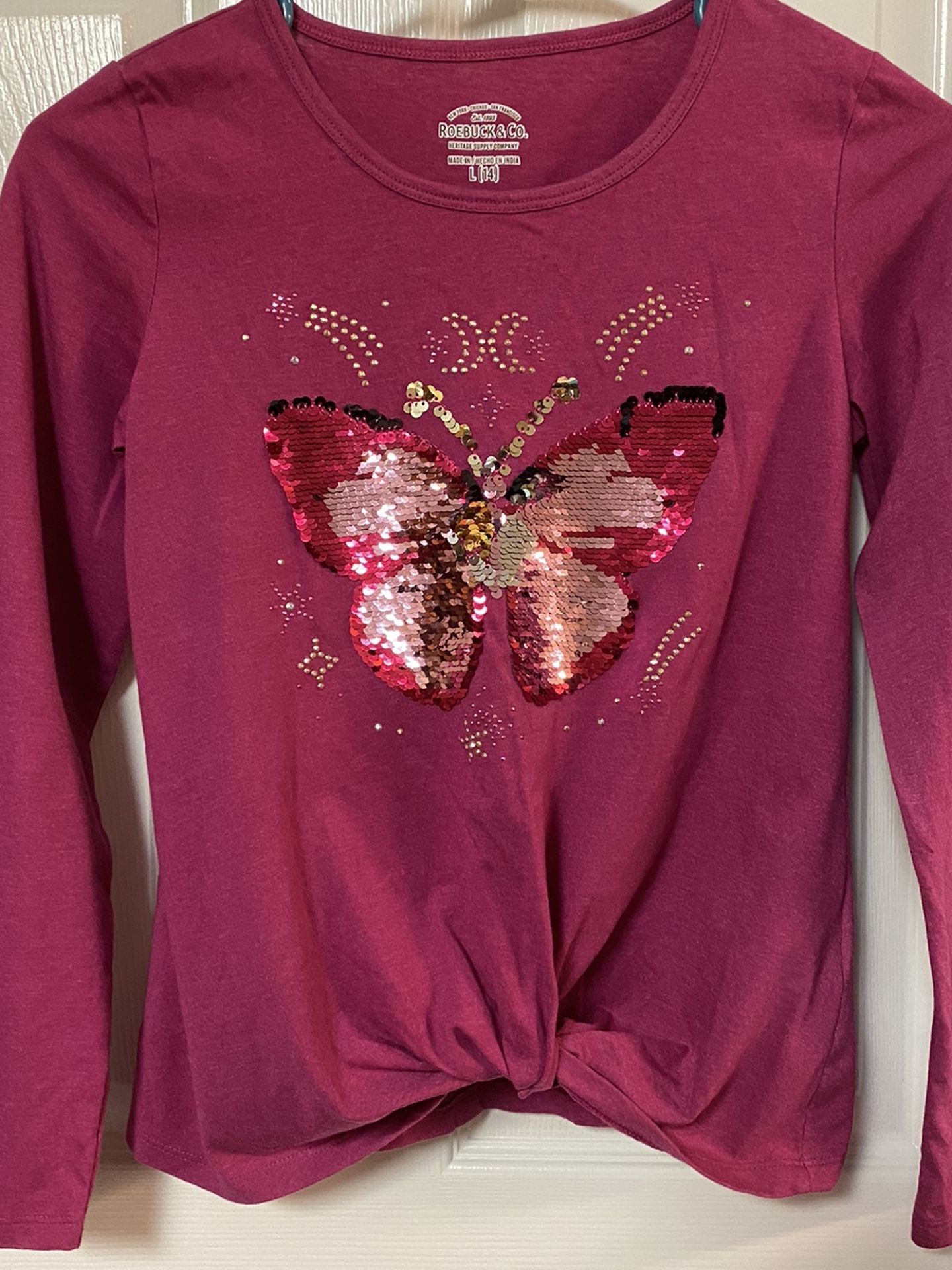 Roebuck & Co Girls L(14) Graphic Tee Long Sleeve Sequin Butterfly