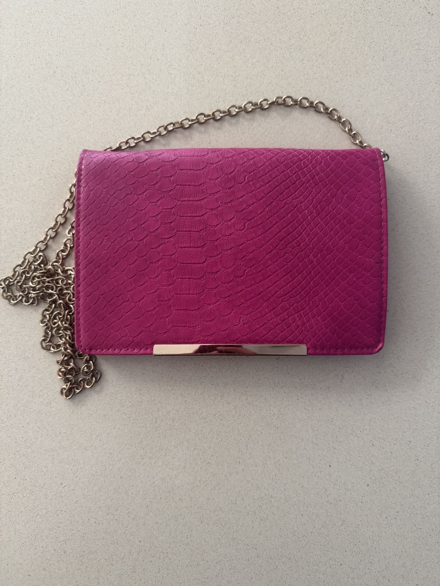 Hot Pink Faux Snake Skin Chain Wallet Crossbody Purse