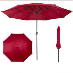 Pure Garden 9 ft. Aluminum Outdoor Patio Umbrella with Hand Crank Lift in Red