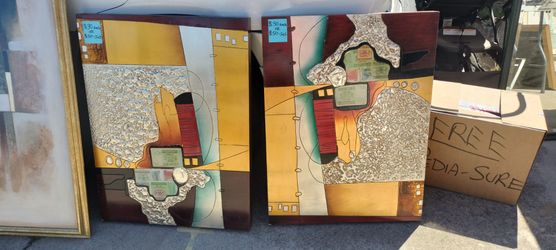 Pair of Abstract Mixed Media Wall Art