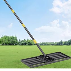 Lawn Leveling Rake Tool - 30”x10” Heavy Duty Stainless Steel Leveler,Foldable Anti Flipping Smooth Edge,28-60" Adjustable, for top Soil Dressing,Yard 
