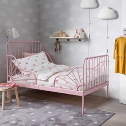 IKEA MINNEN Extendable Bed Frame With Slatted Mattress 