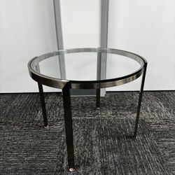 Used - Round Glass End Table w/ Silver Metal Base