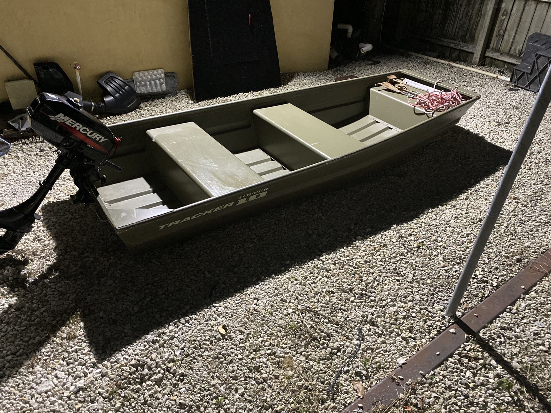10’ tracker flat bass boat and gas outboard motor