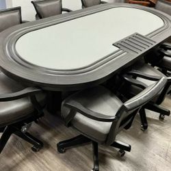 Mikhail Darafeev Espresso Finish Modern Poker Table W/ Eight Chairs