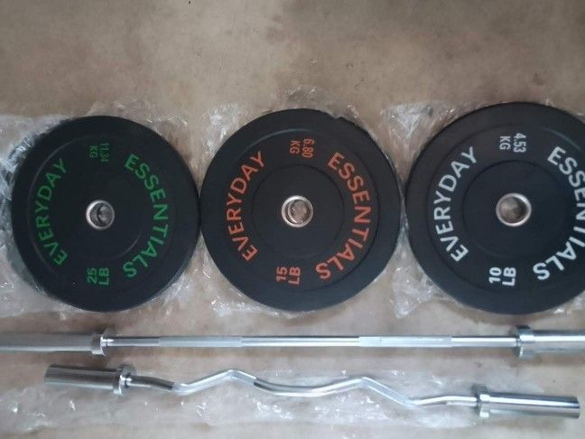 Olympic Bar $95, Curl Bar $69 & Bumper Plates $1.40 Per Lbs.